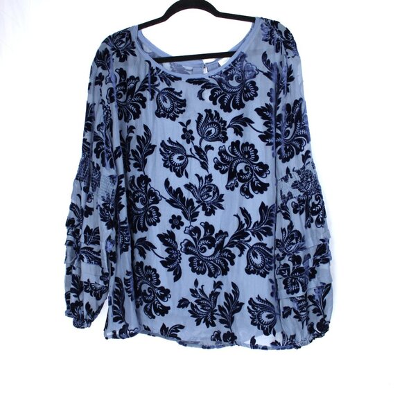 Sundance Velvet Burnout Floral Blouse Women's Sheer Boho Holiday Party Size XL - Picture 1 of 8
